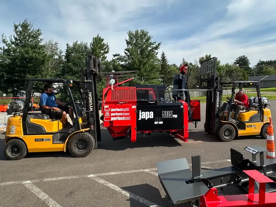Forklifts and a log splitter at Wolfe Ridge Manufacturing